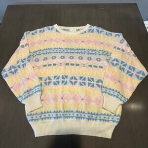Gitano Ma Vintage M Sweater Pastel Floral Crew Neck 80's Cosplay Easter Spring